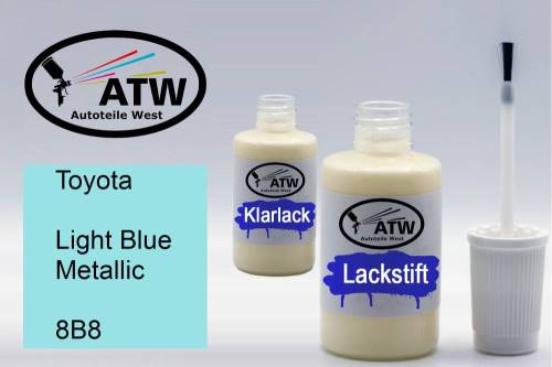 Toyota, Light Blue Metallic, 8B8: 20ml Lackstift + 20ml Klarlack - Set, von ATW Autoteile West.